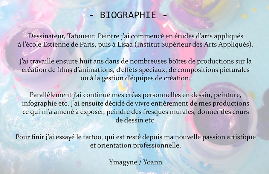 La cabane à tattoo par ymagyne , salon de tatouage et de création artistique biographie de Ymagyne